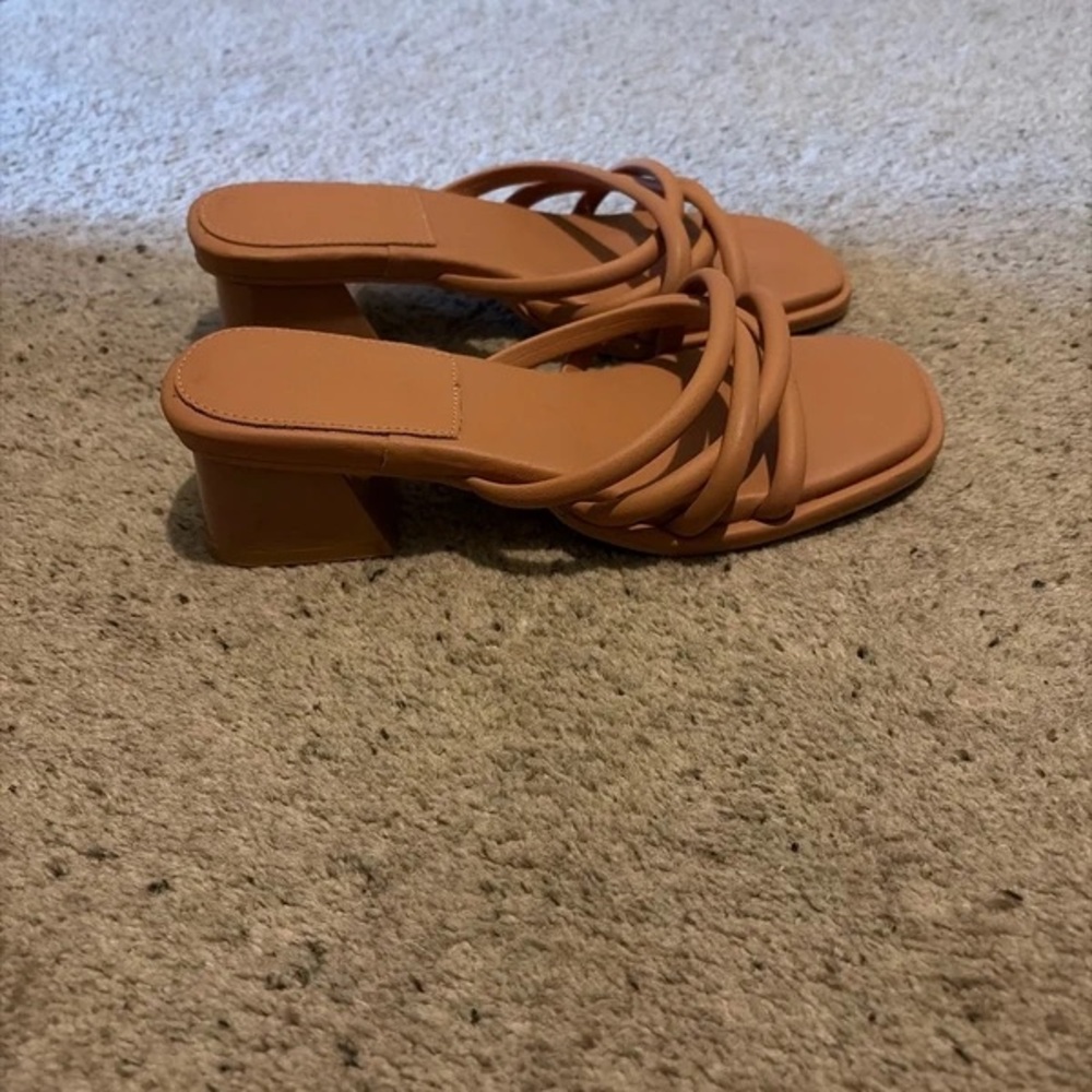 Braided Strap Block Heel Mules in Tan